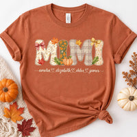 Personalized Fall Mom Graphic Shirt, Custom Kids Names Mama Tee, Autumn Pumpkin Floral T-Shirt, Thanksgiving Family Outfit, Gift for Mom