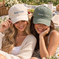 Personalized Positive Quote Embroidered Hat, Custom Text Name Cap, Bio Washed Cotton Cap, Minimalist Everyday Headwear, Gift for Her