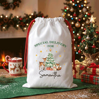 Personalized Woodland Santa Sack, Name Christmas Gift Bag, Kids Christmas Toy Sack, Forest Animal Holiday Bag, Named Christmas Gift