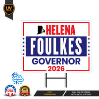 Helena Foulkes For Rhode Island Governor 2026 Yard Sign, Corrugated Governor Elections Race Red White & Blue Yard Sign with Metal H-Stake