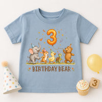 Personalized Birthday Bear Kids Shirt, Custom Age Woodland Animal Tee, Toddler Party Top, Cute Animal Birthday Outfit, Gift for Toddler