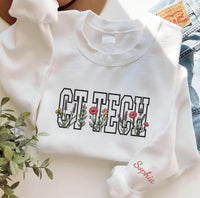 CT Tech Embroidered Sweatshirt, Computed Tomography Hoodie, Floral Radiology Shirt, Scrub Life Crewneck, Personalized CT Technologist Gift