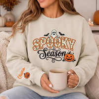 Personalized Spooky Season Sweatshirt, Custom Name Sleeve Crewneck, Halloween Party Crewneck, Retro Ghost Pumpkin Graphic, Halloween Gift