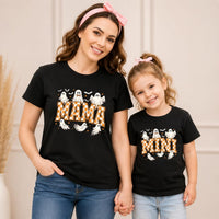 Custom Mama Mini Halloween Shirt, Personalized Mommy and Me Ghost Tee, Orange Gingham Spooky Top, Individual Family Shirt, Gift for Mom