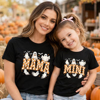 Custom Mama Mini Halloween Shirt, Personalized Mommy and Me Ghost Tee, Orange Gingham Spooky Top, Individual Family Shirt, Gift for Mom