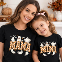 Custom Mama Mini Halloween Shirt, Personalized Mommy and Me Ghost Tee, Orange Gingham Spooky Top, Individual Family Shirt, Gift for Mom