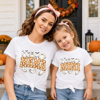 Custom Mama Mini Halloween Shirt, Personalized Mommy and Me Ghost Tee, Orange Gingham Spooky Top, Individual Family Shirt, Gift for Mom