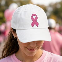 Pink Ribbon Embroidered Baseball Cap, Breast Cancer Awareness Hat, Bio Washed Cotton Cap, Survivor Support Gift for Women, Gift for Her