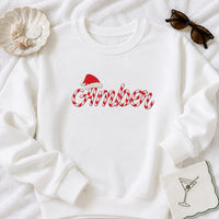 Personalized Name Embroidered Sweatshirt, Candy Cane Christmas Hoodie, Festive Shirt, Custom Holiday Crewneck, Christmas Gift for Her