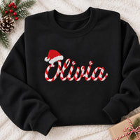 Personalized Name Embroidered Sweatshirt, Candy Cane Christmas Hoodie, Festive Shirt, Custom Holiday Crewneck, Christmas Gift for Her