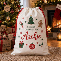 Personalized Santa Sack, Special Delivery Christmas Toy Sack with Name, Large Kids Gift Bag, Kids Christmas Toy Sack, Named Christmas Gift