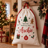 Personalized Santa Sack, Special Delivery Christmas Toy Sack with Name, Large Kids Gift Bag, Kids Christmas Toy Sack, Named Christmas Gift