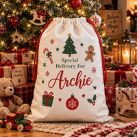 Personalized Santa Sack, Special Delivery Christmas Toy Sack with Name, Large Kids Gift Bag, Kids Christmas Toy Sack, Named Christmas Gift