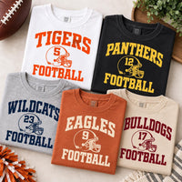 Personalized Football Spirit Shirt, Custom Mascot Name Number Tee, Varsity Game Day T-Shirt, School Spirit Fan Top, Custom Team Gift