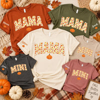 Personalized Mama Mini Fall Shirt, Custom Sleeve Name Pumpkin Sweatshirt, Autumn Mom Pullover, Thanksgiving Shirt, Gift for Mama