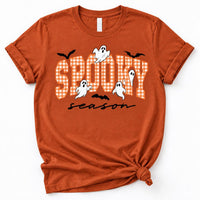 Custom Spooky Season Gingham Shirt, Halloween Ghost Graphic Tee, Choose Your Gingham Color, Cute Fall T-Shirt, Halloween Gift for Her