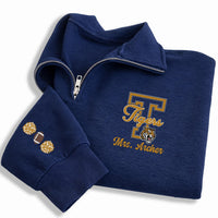 Personalized Teacher Embroidered Quarter Zip Sweatshirt, Custom Mascot Pullover, School Spirit Layer, Cozy Game Day Top, Staff Gift