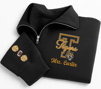 Personalized Teacher Embroidered Quarter Zip Sweatshirt, Custom Mascot Pullover, School Spirit Layer, Cozy Game Day Top, Staff Gift