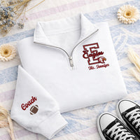 Personalized Teacher Embroidered Quarter Zip Sweatshirt, Custom Mascot Pullover, School Spirit Layer, Cozy Game Day Top, Staff Gift