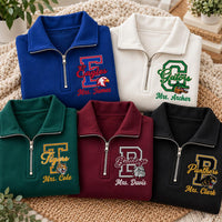 Personalized Teacher Embroidered Quarter Zip Sweatshirt, Custom Mascot Pullover, School Spirit Layer, Cozy Game Day Top, Staff Gift