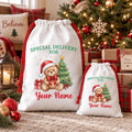 Personalized Teddy Bear Santa Sack, Christmas Toy Sack with Name, Large Holiday Gift Bag, Kids Christmas Toy Sack, Kids Christmas Gift