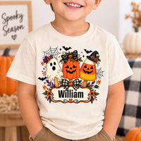 Personalized Kids Spooky Ghost Shirt, Custom Name Ghost Pumpkin Tee, Halloween Party Tee, Trick or Treat Outfit, Halloween Gift for Kids