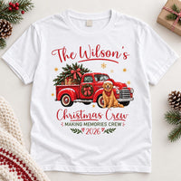 Personalized Family Christmas Shirt, Custom Last Name Holiday Tee, Vintage Red Truck Dog Design, Festive Family Crewneck, Christmas Gift