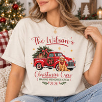 Personalized Family Christmas Shirt, Custom Last Name Holiday Tee, Vintage Red Truck Dog Design, Festive Family Crewneck, Christmas Gift