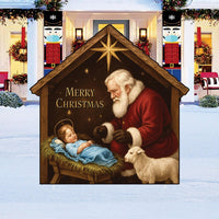 Santa Nativity Yard Sign, Religious Christmas Lawn Decoration with Stakes, Outdoor Garden Holiday Décor Kneeling Santa Nativity Scene