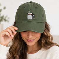 Personalized Coffee Embroidered Hat, Custom Name Baseball Cap, Bio Washed Cotton Cap, Barista Gift for Coffee Lovers, Custom Hat Gift