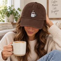 Personalized Coffee Embroidered Hat, Custom Name Baseball Cap, Bio Washed Cotton Cap, Barista Gift for Coffee Lovers, Custom Hat Gift
