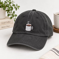 Personalized Coffee Embroidered Hat, Custom Name Baseball Cap, Bio Washed Cotton Cap, Barista Gift for Coffee Lovers, Custom Hat Gift