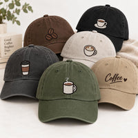 Personalized Coffee Embroidered Hat, Custom Name Baseball Cap, Bio Washed Cotton Cap, Barista Gift for Coffee Lovers, Custom Hat Gift