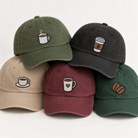 Personalized Coffee Embroidered Hat, Custom Name Baseball Cap, Bio Washed Cotton Cap, Barista Gift for Coffee Lovers, Custom Hat Gift