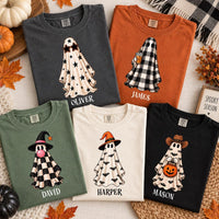 Personalized Halloween Ghost Name Shirt, Custom Spooky Ghost Tee, Retro Halloween Party Tee, Family Matching Costume Shirt, Holiday Gift