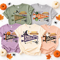 Personalized Halloween Name Shirt, Custom School Pennant Tee, Halloween Party Tee, Spooky Classroom Outfit for Students, Gift for Kids