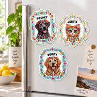 Personalized Sugar Skull Photo Magnet, Custom Pet Fridge Magnet, Day of the Dead Animal Cutout Magnet, Floral Keepsake, Pet Lover Gift