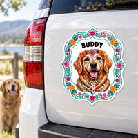 Personalized Sugar Skull Photo Magnet, Custom Pet Fridge Magnet, Day of the Dead Animal Cutout Magnet, Floral Keepsake, Pet Lover Gift