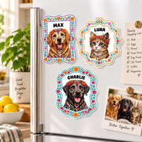 Personalized Sugar Skull Photo Magnet, Custom Pet Fridge Magnet, Day of the Dead Animal Cutout Magnet, Floral Keepsake, Pet Lover Gift