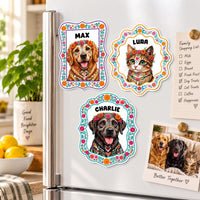 Personalized Sugar Skull Photo Magnet, Custom Pet Fridge Magnet, Day of the Dead Animal Cutout Magnet, Floral Keepsake, Pet Lover Gift