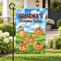 Personalized Grandma's Pumpkin Patch Garden Flag, 12x18 Double Sided Yard Flag, Fall Garden Decor, Custom Grandkids Names, Autumn Gift