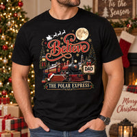 Personalized Christmas Family Shirt, Custom Believe Train Tee, Matching Holiday Shirts, Vintage Christmas Train Outfit, Family Gift
