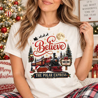 Personalized Christmas Family Shirt, Custom Believe Train Tee, Matching Holiday Shirts, Vintage Christmas Train Outfit, Family Gift