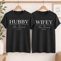 Personalized Hubby Wifey Matching Shirts, Custom Last Name Tees, Matching Couples Tee, His and Hers Wedding Outfit, Anniversary Gift
