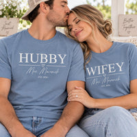 Personalized Hubby Wifey Matching Shirts, Custom Last Name Tees, Matching Couples Tee, His and Hers Wedding Outfit, Anniversary Gift