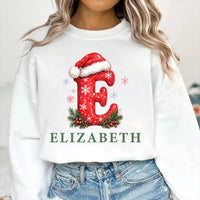 Personalized Christmas Initial Shirt, Custom Name Holiday Tee, Festive Santa Hat Letter Top, Family Matching Outfit, Holiday Gift for Kids