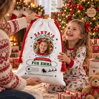 Personalized Photo Santa Sack, Kids Christmas Toy Sack with Name, Custom Child Picture Gift Bag, Named Santa Gift Bag, Kids Christmas Gift