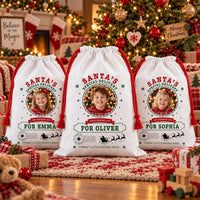 Personalized Photo Santa Sack, Kids Christmas Toy Sack with Name, Custom Child Picture Gift Bag, Named Santa Gift Bag, Kids Christmas Gift