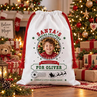 Personalized Photo Santa Sack, Kids Christmas Toy Sack with Name, Custom Child Picture Gift Bag, Named Santa Gift Bag, Kids Christmas Gift