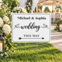 Personalized Wedding Yard Sign, Couple Names & Directional Arrow, Wedding Lawn Display, Metal H-Stake Included, Elegant Custom Couple Sign